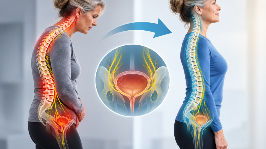 Spinal alignment and bladder function illustration