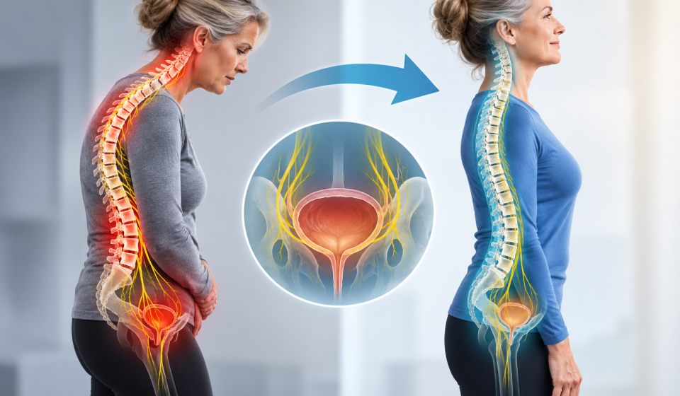 Spinal alignment and bladder function illustration