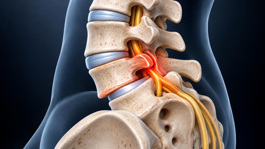 Lumbar spondylolisthesis showing forward vertebral displacement