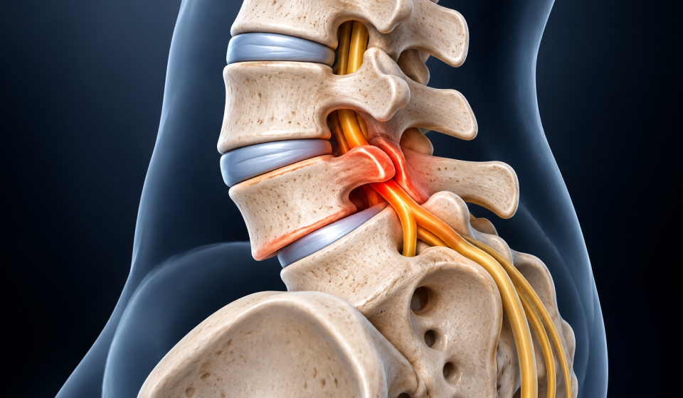 Lumbar spondylolisthesis showing forward vertebral displacement