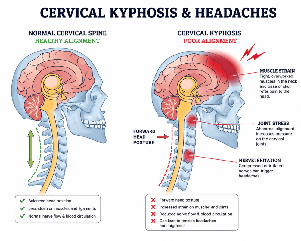 Cervical kyphosis and headaches